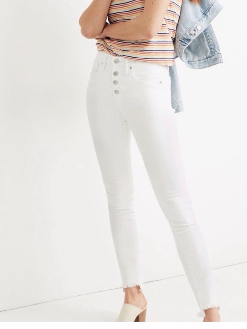 MADEWELL Petite High-Rise Skinny Jeans in Pure White: Step-Hem Edition Sz31